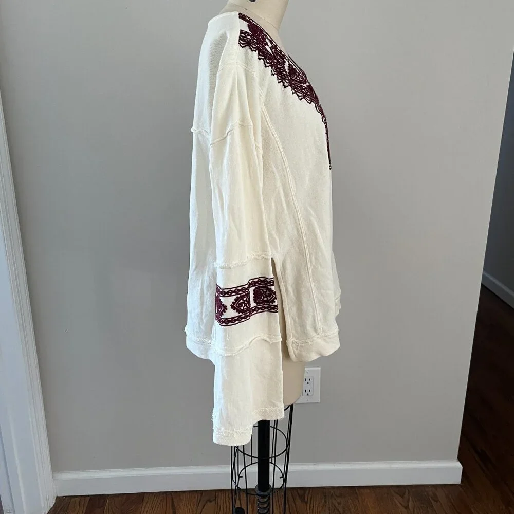 Free People Santa Maria Boho Chic Top Cream Embroidered Long Sleeve Peasant S